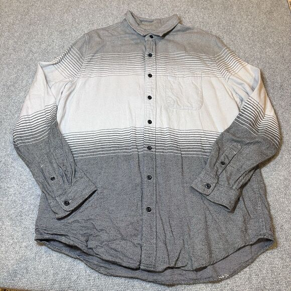 American Eagle Men’s Flannel Grey/White Button Down Long Sleeve Serape XL Tall - Picture 4 of 11